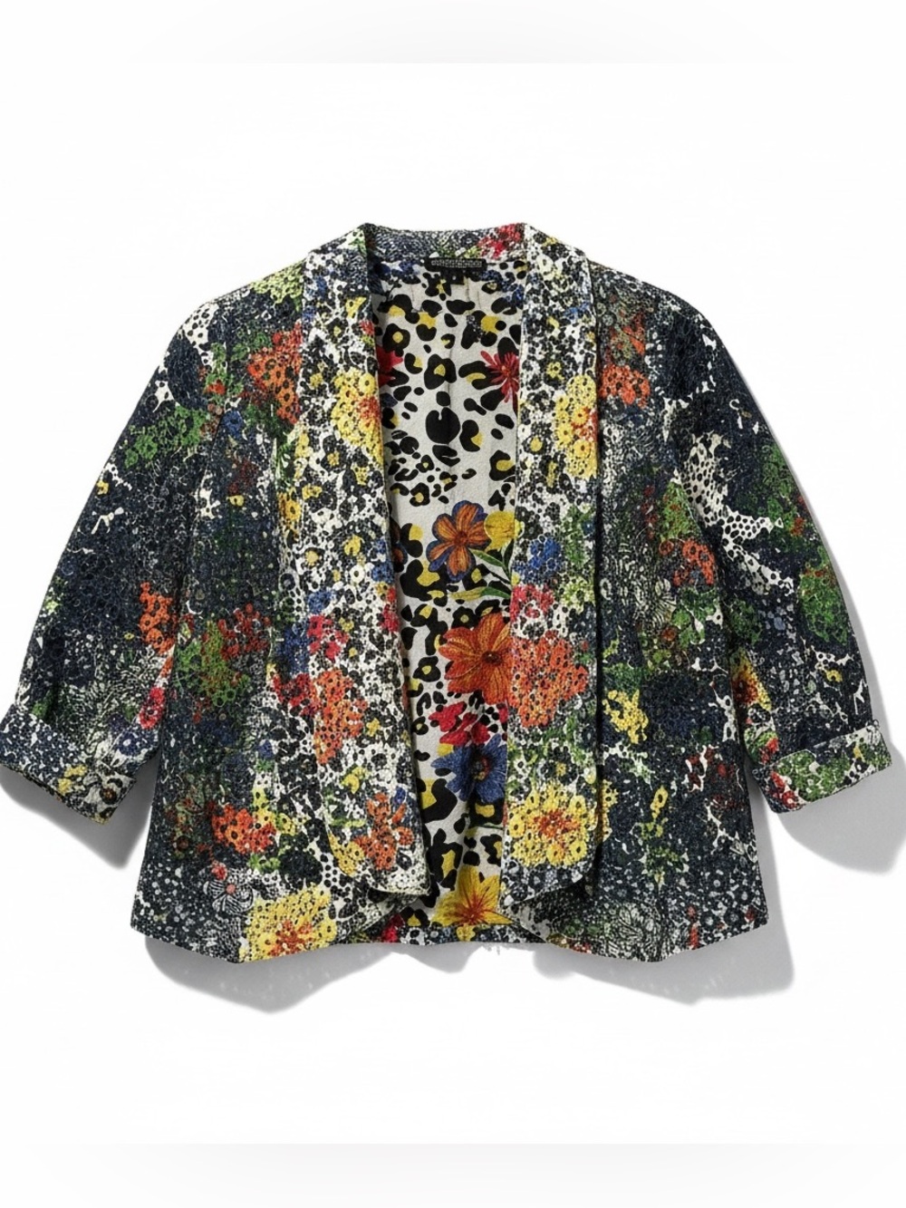 Alberto Makali Lace Jacket Womens Small Multi Color Open Front Lined Avant Boho